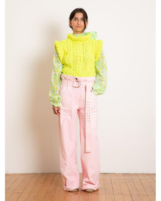 La Fetiche Yellow Alma Chunky Hand Knitted Cable Sweater Vest