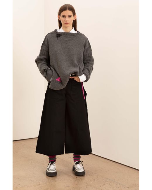 La Fetiche Gray Louise Handknitted Oversized Guernsey Sweater With Contrast Darning Details And Side Split