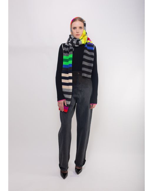 La Fetiche White Pascale Hooded Striped Sweater Scarf