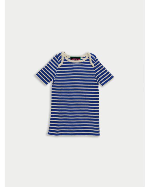 La Fetiche Blue Jaja Striped Short Sleeve Top