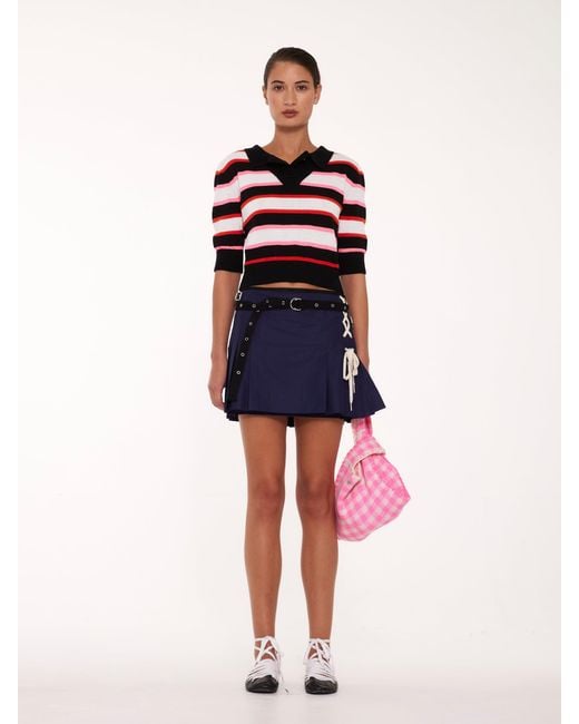 La Fetiche Multicolor Moira Striped Cropped Polo Sweater