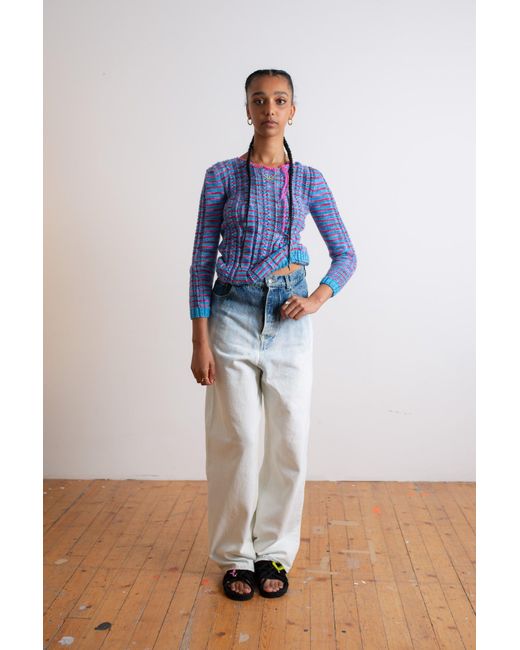 La Fetiche Blue Ivy Handknitted Striped Cable Sweater