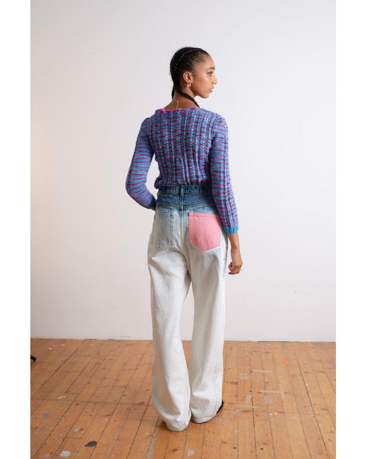 La Fetiche Blue Ivy Handknitted Striped Cable Sweater