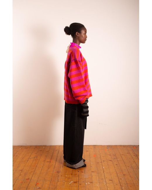La Fetiche Red Leslie Oversized Loose Fit Striped Sweater