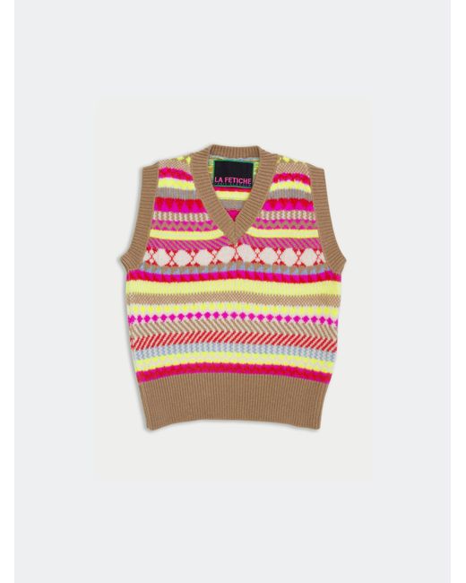 La Fetiche Red Anais Fairisle V-Neck Sweater Vest