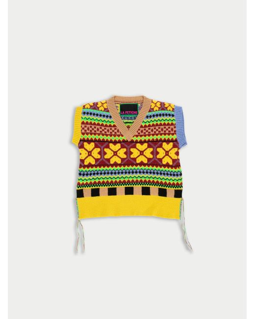 La Fetiche Yellow Josef Traditional Fairisle V-Neck Sweater Vest