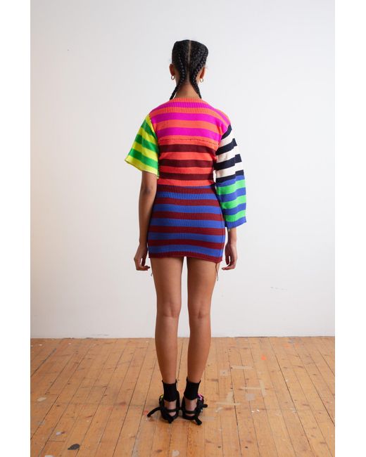La Fetiche Pink Sottsass Assymetric Patchwork Striped Sweater