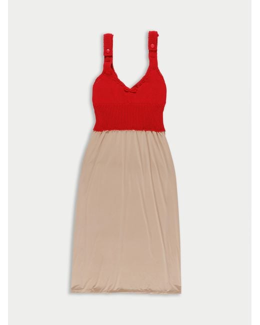 La Fetiche Red Eleni Slip Dress With Knitted Bralette