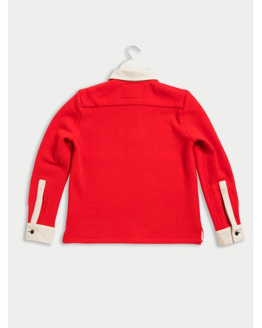 La Fetiche Red Arthur Shrunken Rugby Shirt Made With Felted Lambswool And Cotton Canvas Collar And Cuffs