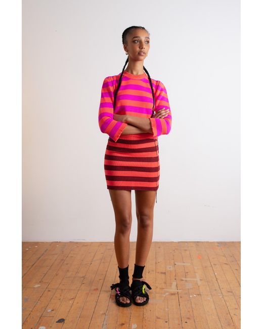 La Fetiche Pink Elsie Cropped Striped Sweater