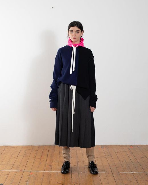 La Fetiche Blue William Handframed Patched Lambswool Sweater