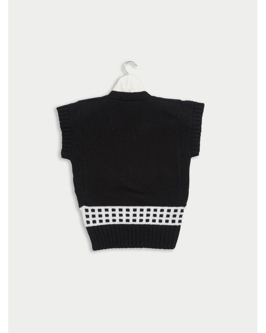 La Fetiche Black Ziggy Handknitted Tank Top With Placed “Mistake” Fairisle Design, Open