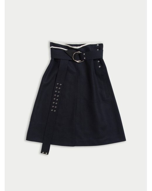 La Fetiche Blue Bonnie Raw-Cut Felt A-Line Skirt With D Ring Military Belt