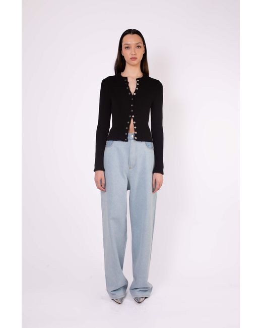 La Fetiche Black Rosemary Shrunken Fit Long Sleeve Ribbed Cardigan