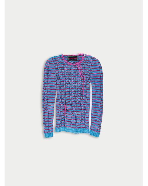 La Fetiche Blue Ivy Handknitted Striped Cable Sweater
