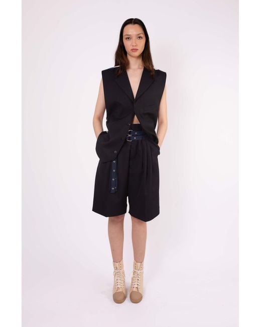 La Fetiche Blue Flore Sleeveless Tailored Vest