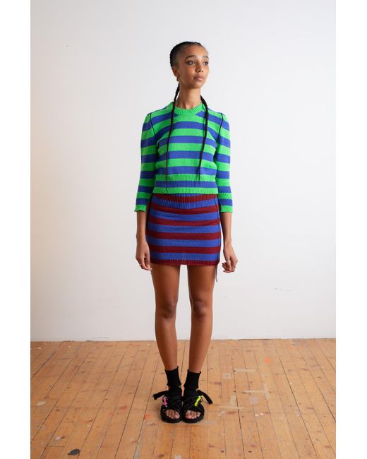 La Fetiche Blue Cherry Striped Knitted Bodycon Skirt