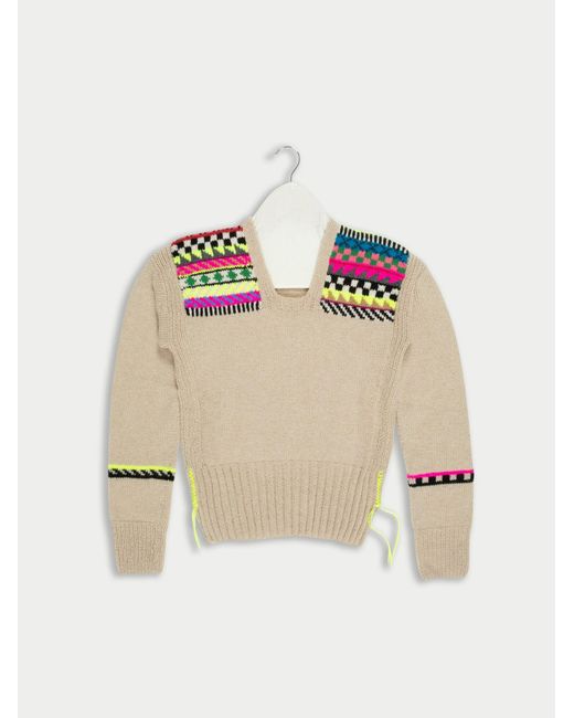 La Fetiche Natural Freddie Hand Knitted Sweater With Fairisle Patches