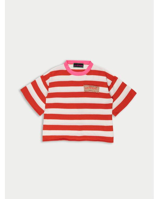 La Fetiche Red Elio Striped Loose Fit T-Shirt With Neon