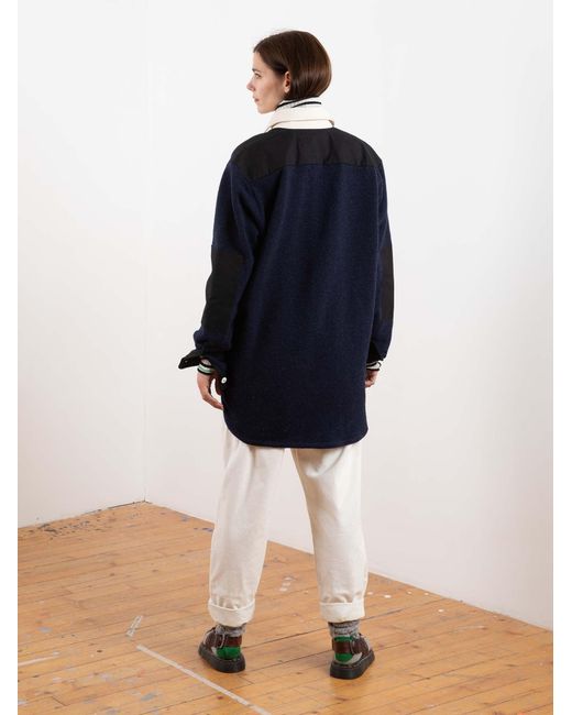 La Fetiche Blue Truman Oversized Rugby Shirt Made With Felted Lambswool And Cotton Canvas Collar And Cuffs