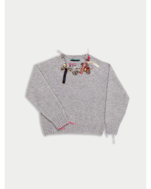La Fetiche Gray Amy Embellished Crew Neck Sweater