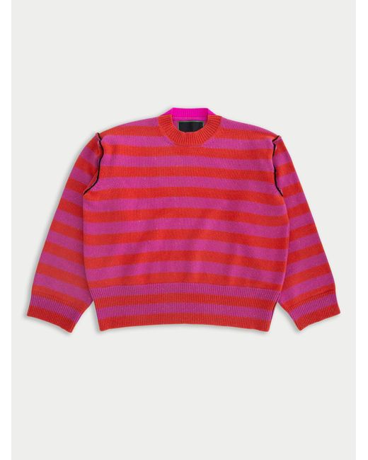 La Fetiche Red Leslie Oversized Loose Fit Striped Sweater