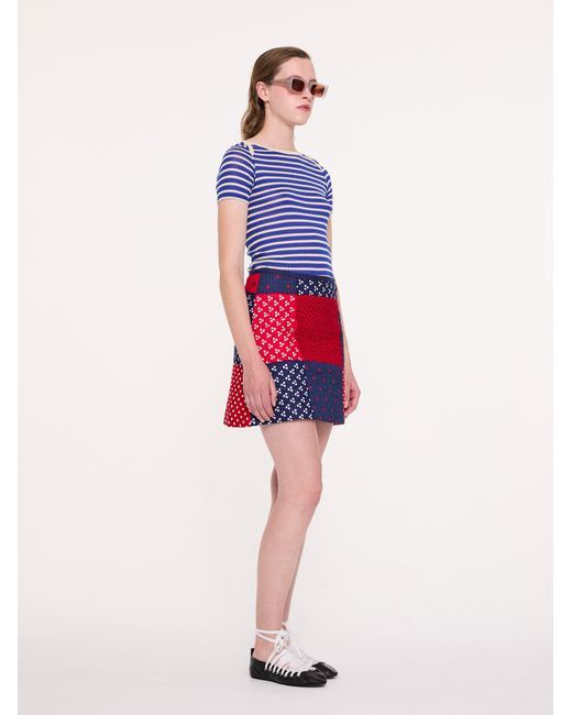 La Fetiche Red Lison Quilted Patchwork Mini Skirt