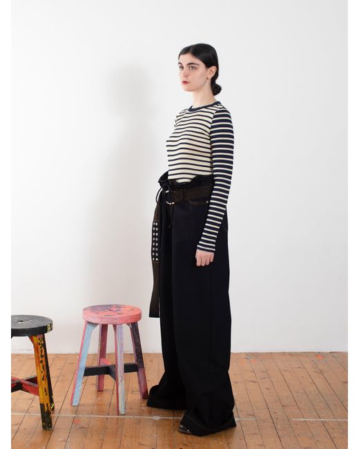 La Fetiche White Magoo Striped Fine Weight Ribbed Top
