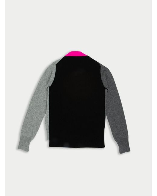 La Fetiche Gray Cathy Hand Framed Patched Sweater With Neon Collar Detail