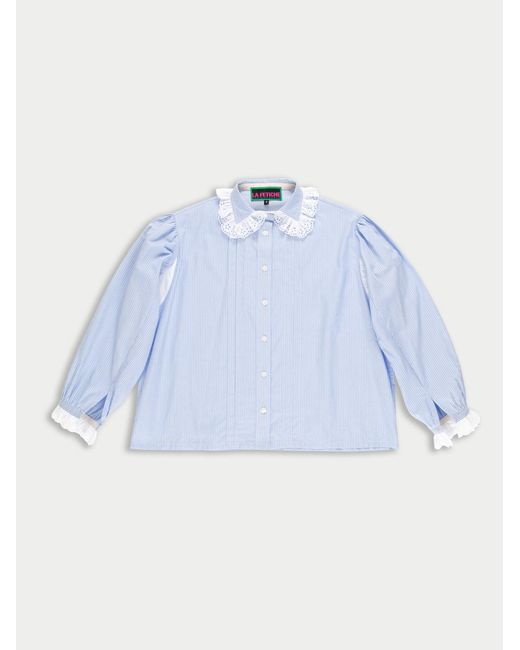 Women's Blue Jane Traditional Masculine Striped Cotton Blouse