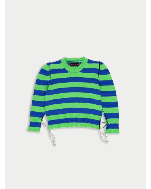 Women's Green Elsie Assymetric Patchwork Striped Jumper