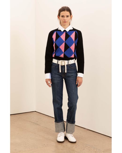 La Fetiche Blue Pablo Fitted Hand-Knit Harlequin Sweater Using Hand Intarsia Work