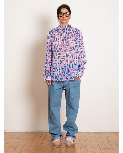 La Fetiche Blue Vivienne Lightweight Printed Cotton Voile Blouse