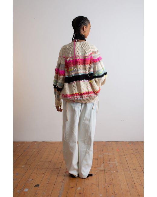 La Fetiche Pink Ultraviolet Handknitted Striped Cable Cardigan