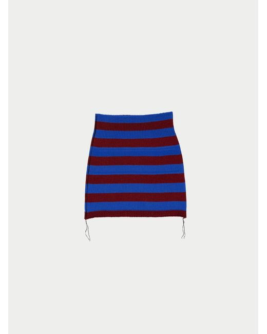 Women's Blue Cherry Striped Knitted Bodycon Skirt