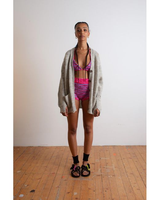 La Fetiche Pink Chloe Handknitted Striped Bikini Top