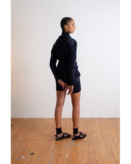 La Fetiche Blue Agnes Ribbed Military Sweater