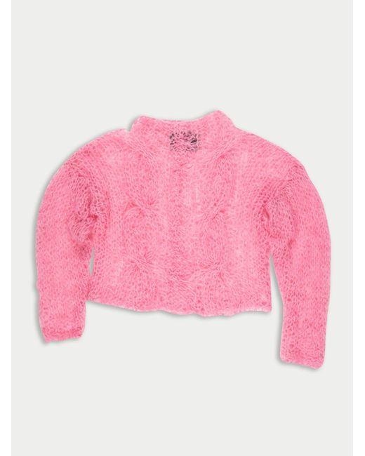 Women's Pink Candy Hand Knitted Cable Mohair Jumper