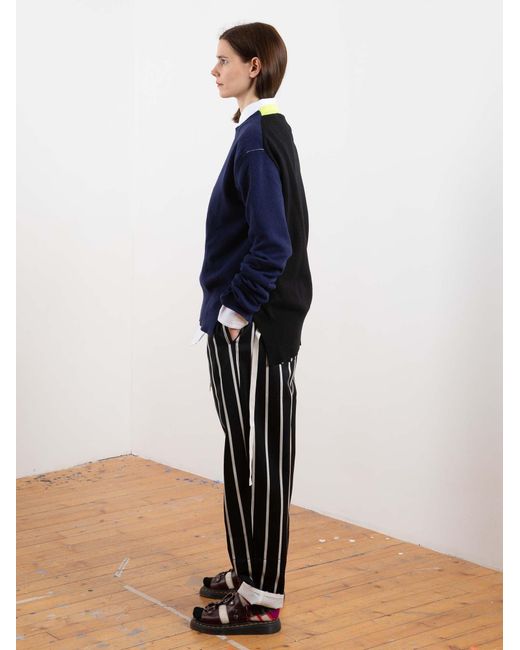 La Fetiche Blue Louis Hand Framed Patched Oversized Sweater With Neon Collar Detail