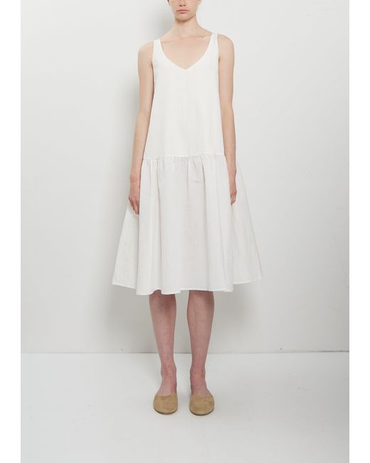 Apuntob White Linen Cotton V-neck Sleeveless Dress