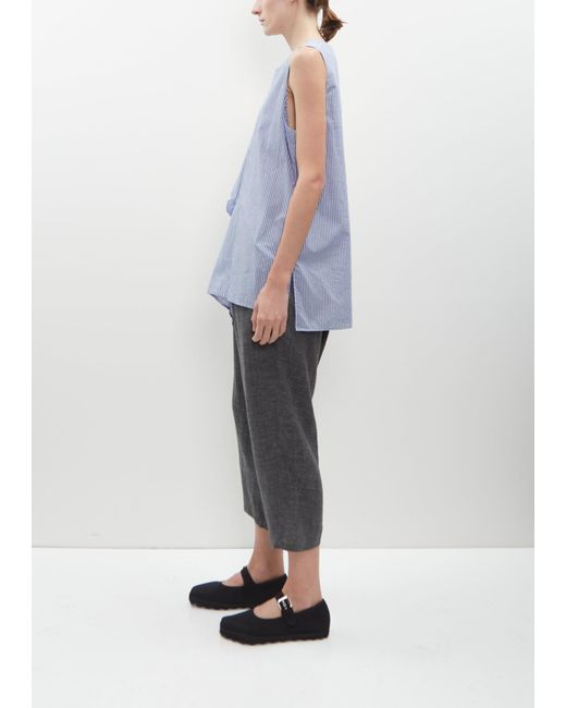 Y's Yohji Yamamoto Blue Asymmetric Drape Striped Top