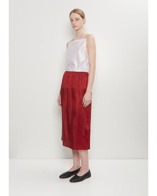 Carven Red Silk Pull On Skirt