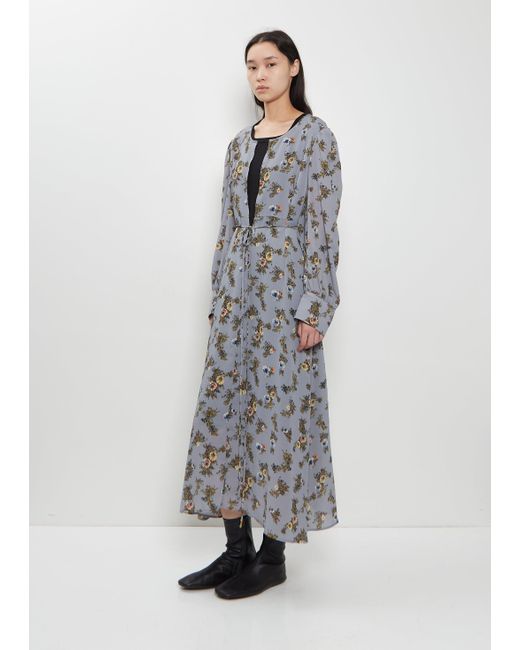 Junya Watanabe Gray Georgette Flower Print Long Sleeve Layered Dress