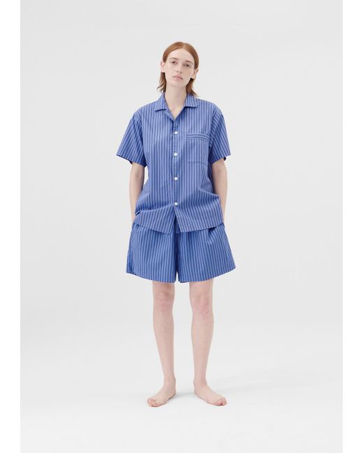 Tekla Blue Cotton Poplin Pyjamas Shorts