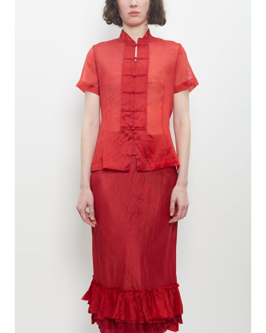Dosa Red Silk Chinese Blouse