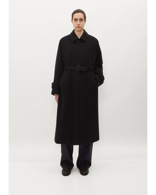 Auralee Black Cashmere Wool Mosser Soutien Collar Coat