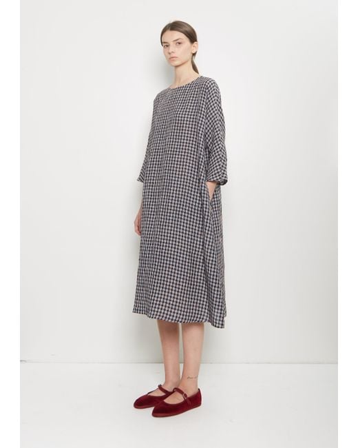 Apuntob Gray Linen Tartan Loose Dress
