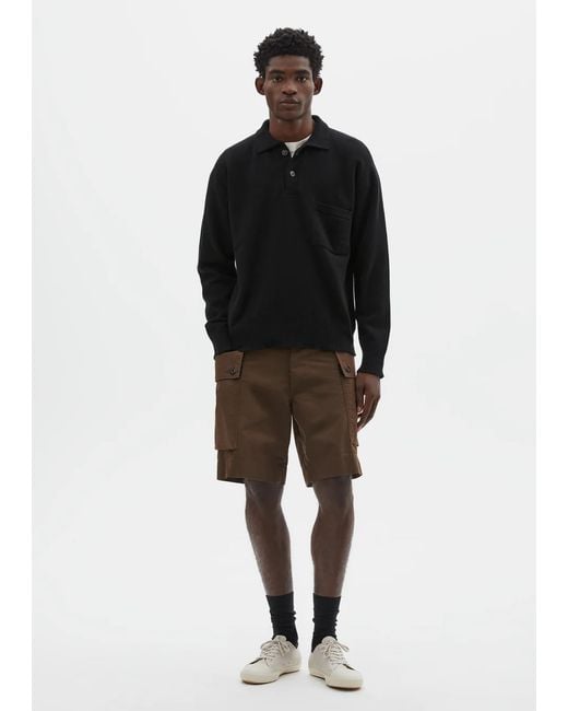 Margaret Howell Black Seamless Pocket Polo Wool Cashmere Shirt