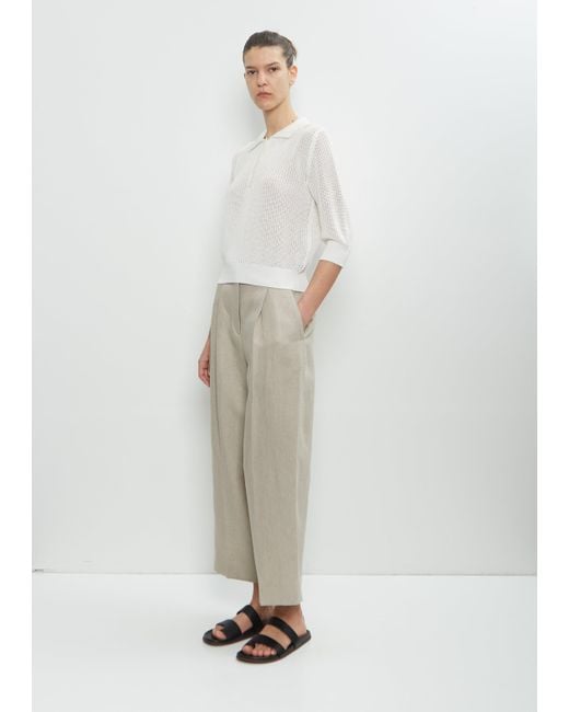 Margaret Howell White Cotton Cashmere Pointelle Polo Shirt