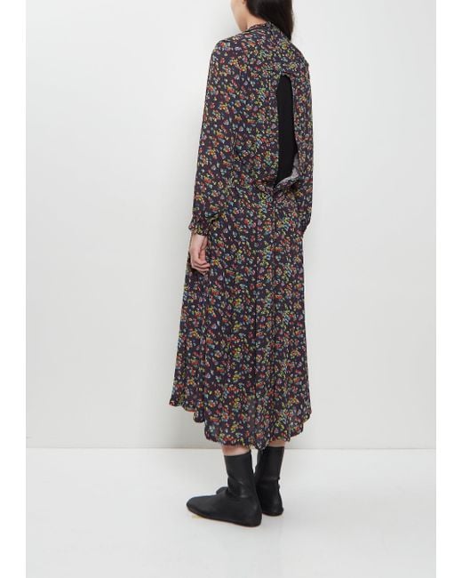 Junya Watanabe Multicolor Georgette Flower Print Layered Wrap Dress